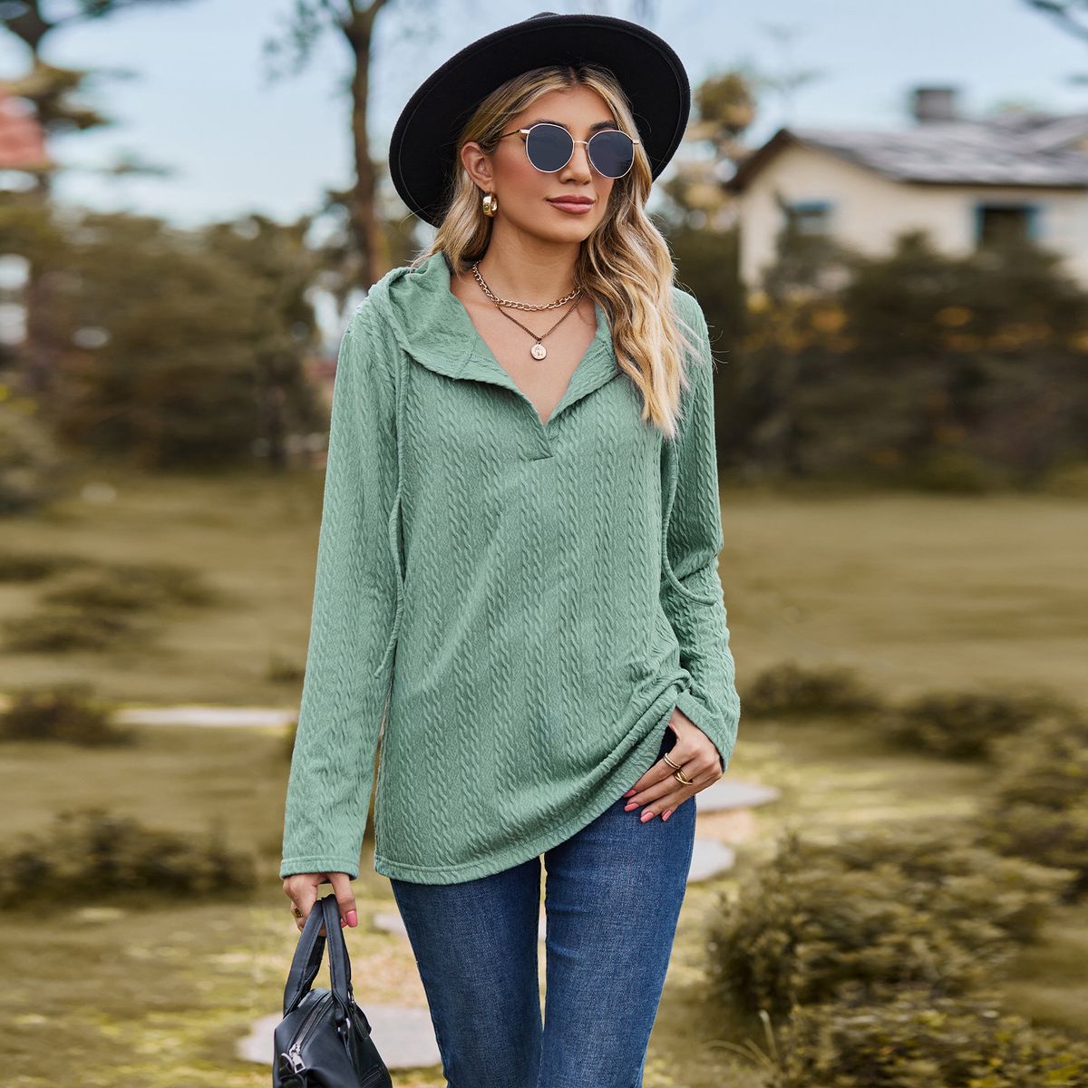 TIOZONEY - Sudadera de manga larga con capucha y holgada para mujer