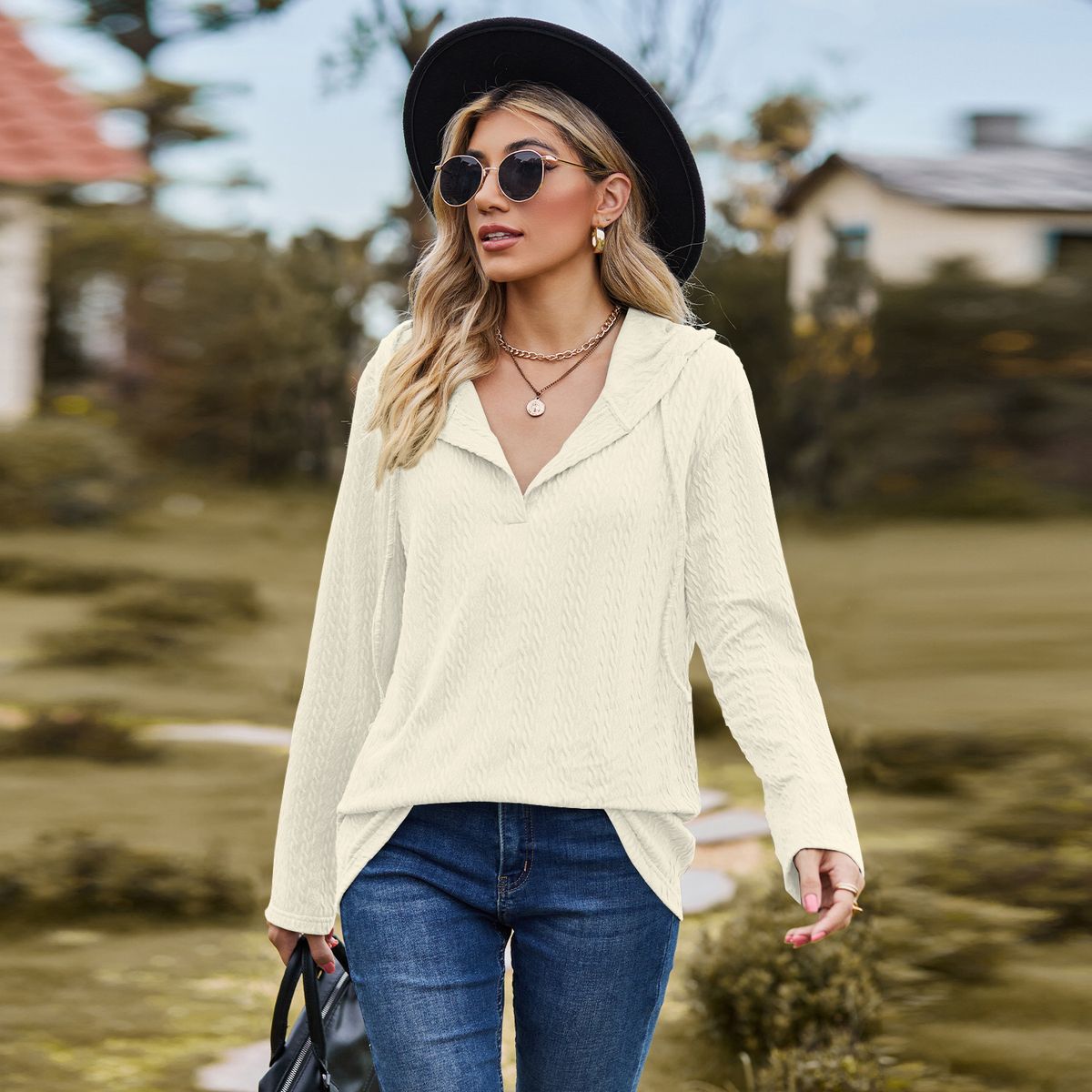 TIOZONEY - Sudadera de manga larga con capucha y holgada para mujer