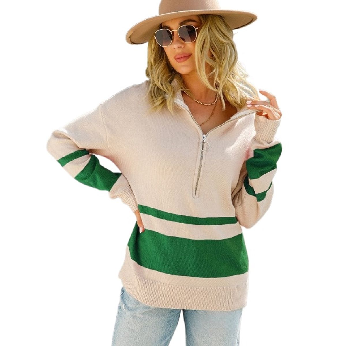 TIOZONEY - Sudadera con mangas de punto para mujer