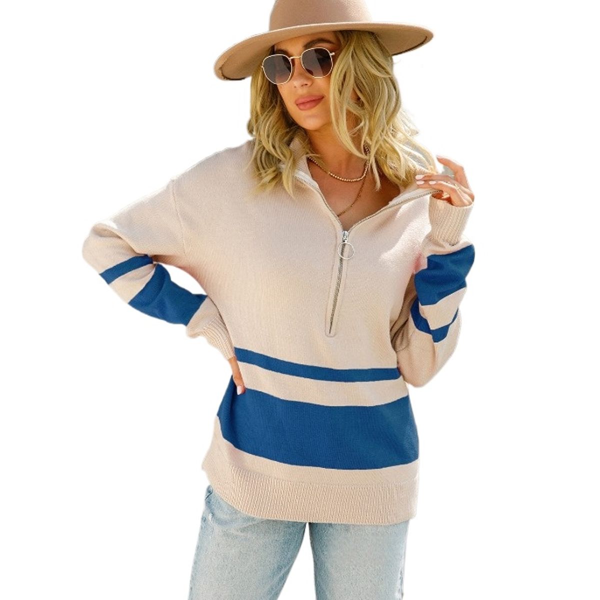 TIOZONEY - Sudadera con mangas de punto para mujer