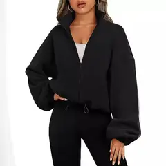 TIOZONEY - Sudadera acolchada con cremallera y cuello alto para mujer