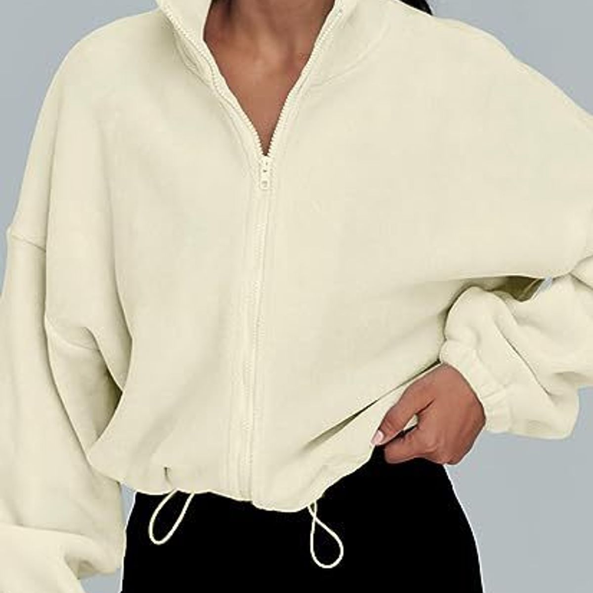 TIOZONEY - Sudadera acolchada con cremallera y cuello alto para mujer