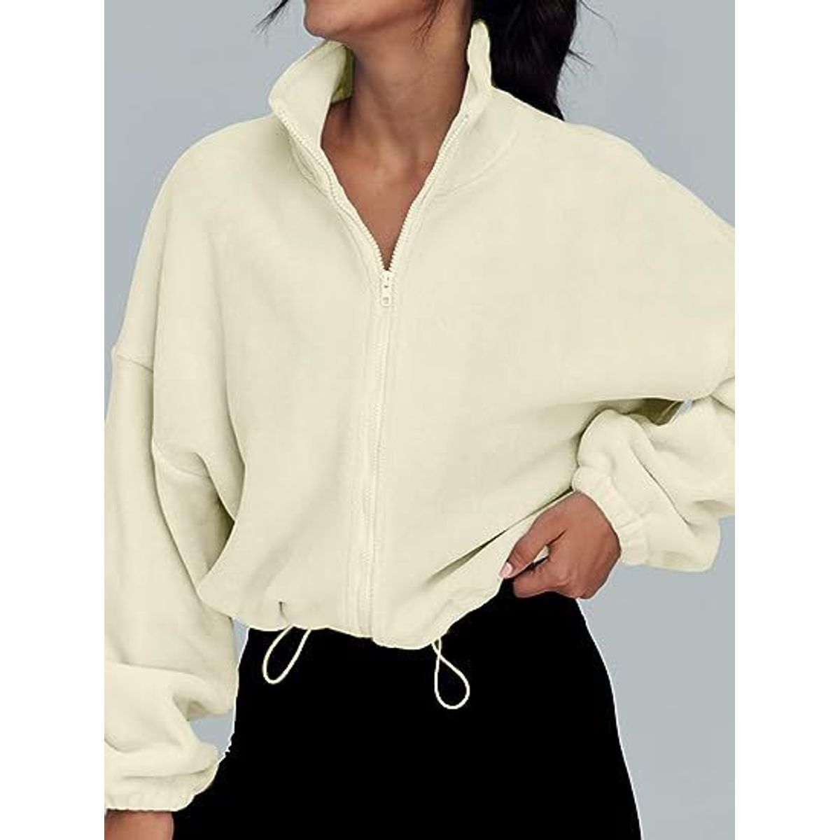 TIOZONEY - Sudadera acolchada con cremallera y cuello alto para mujer