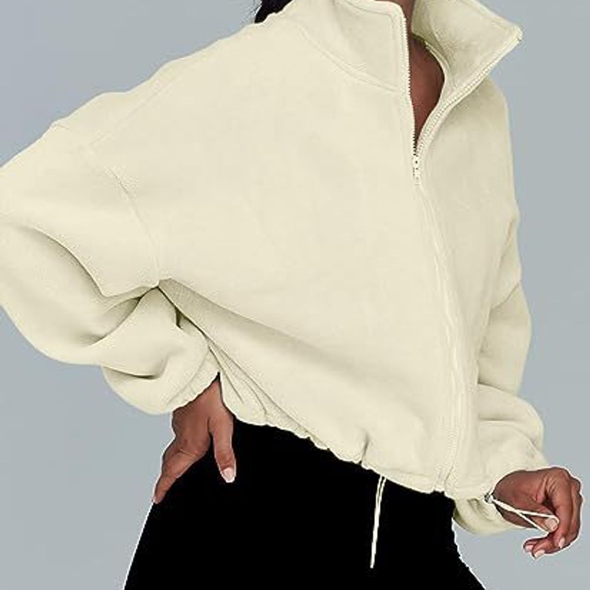 TIOZONEY - Sudadera acolchada con cremallera y cuello alto para mujer