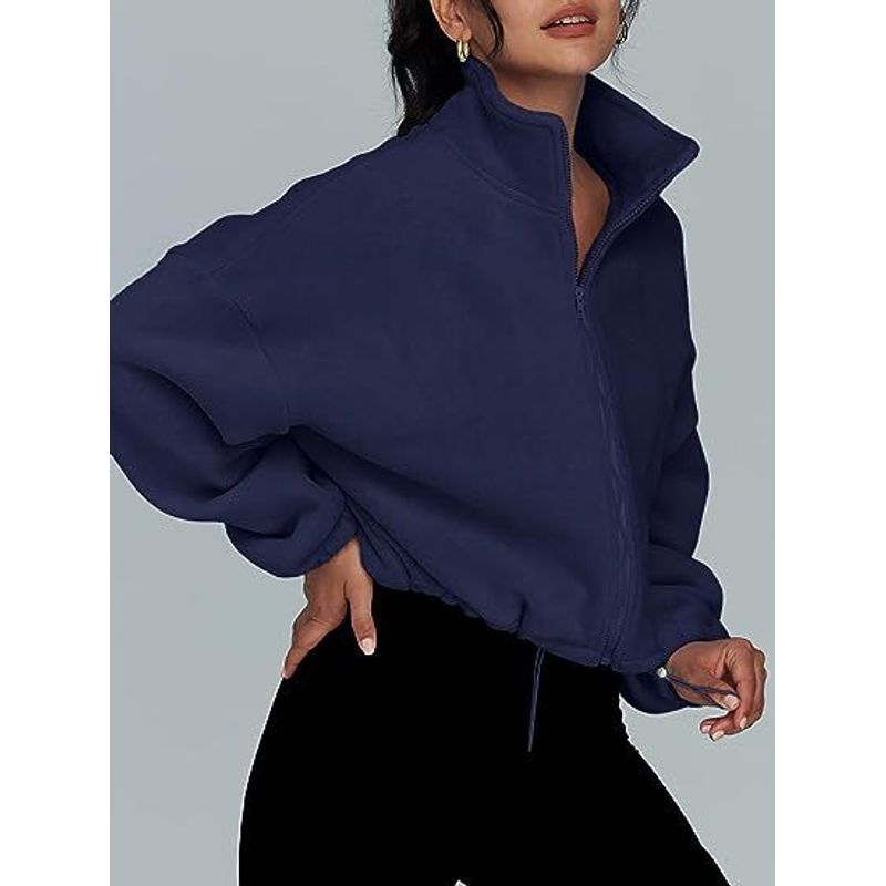 TIOZONEY - Sudadera acolchada con cremallera y cuello alto para mujer