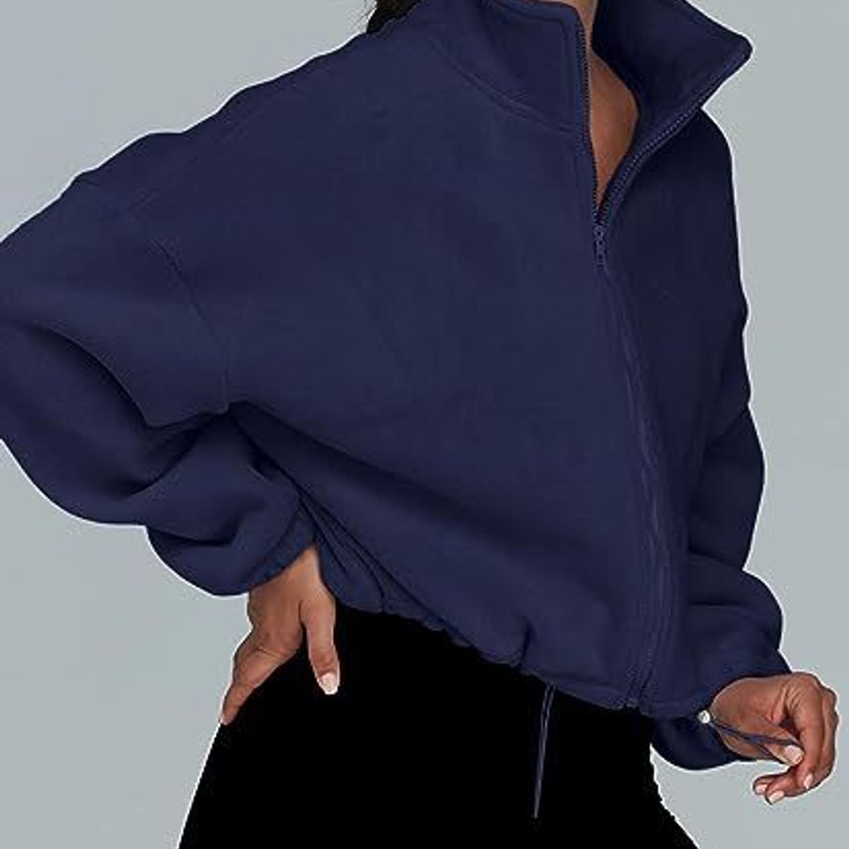 TIOZONEY - Sudadera acolchada con cremallera y cuello alto para mujer