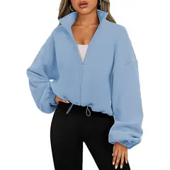 TIOZONEY - Sudadera acolchada con cremallera y cuello alto para mujer