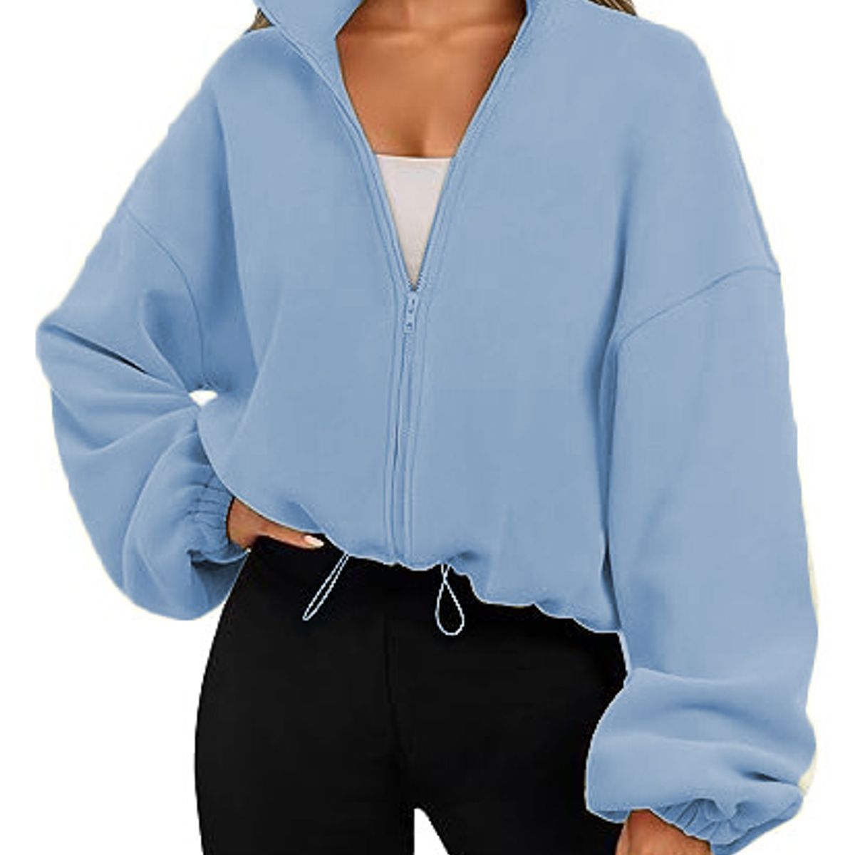 TIOZONEY - Sudadera acolchada con cremallera y cuello alto para mujer