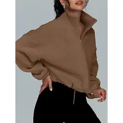 TIOZONEY - Sudadera acolchada con cremallera y cuello alto para mujer