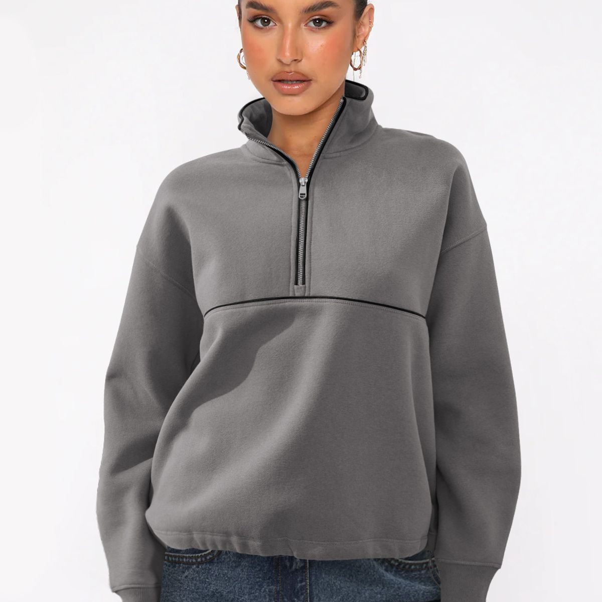 TIOZONEY - Sudadera con media cremallera para mujer