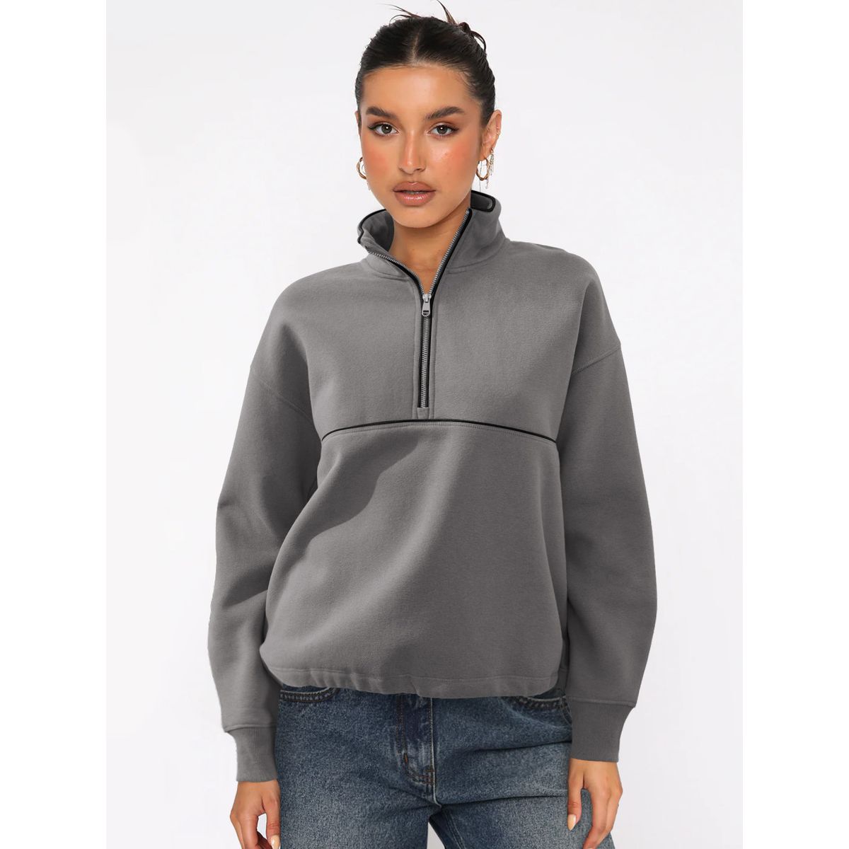 TIOZONEY - Sudadera con media cremallera para mujer