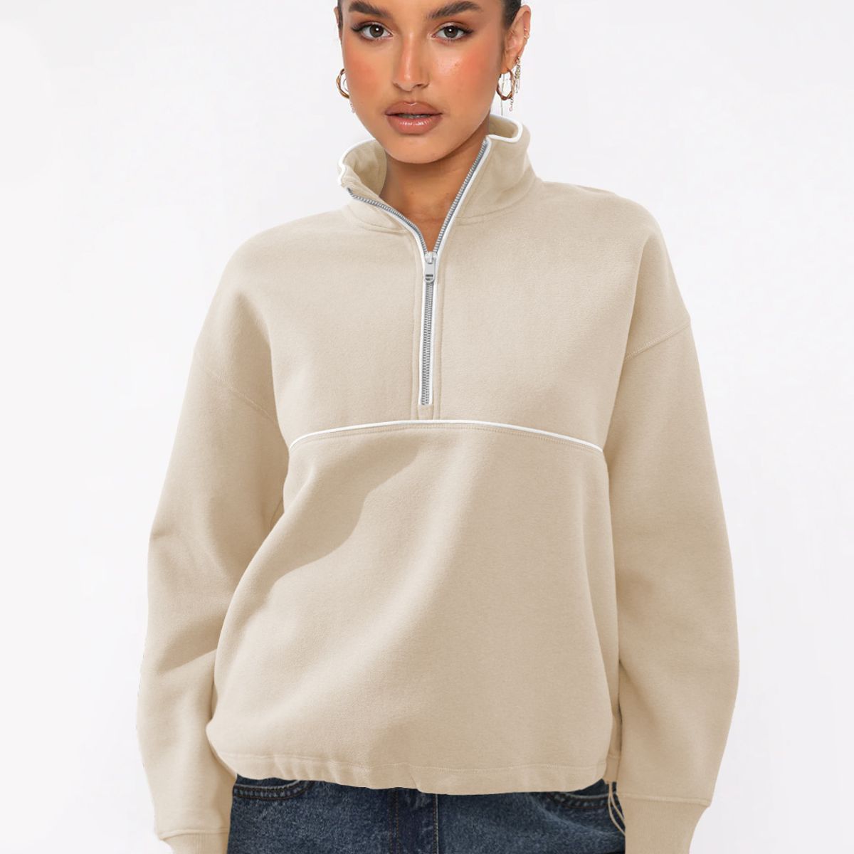 TIOZONEY - Sudadera con media cremallera para mujer