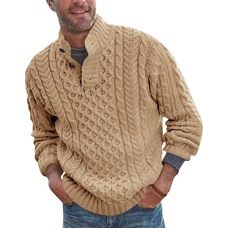 TIOZONEY - Suéter de hombre con cuello alto y botones