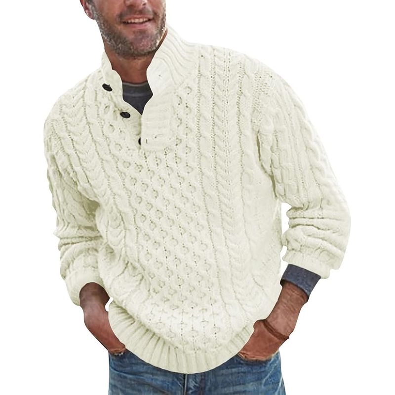 TIOZONEY - Suéter de hombre con cuello alto y botones