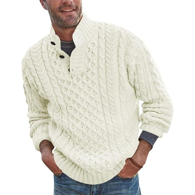 TIOZONEY - Suéter de hombre con cuello alto y botones