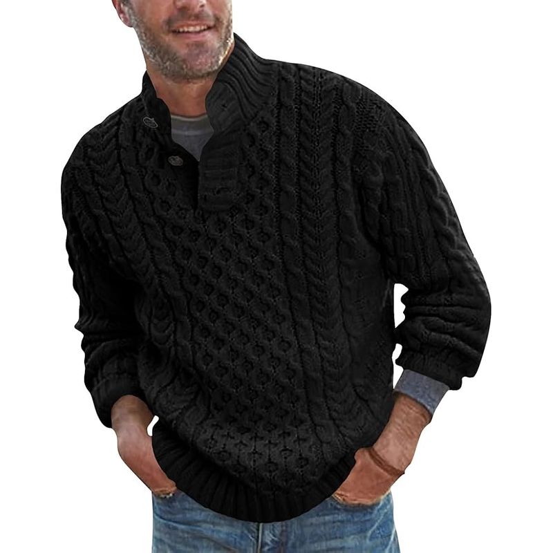 TIOZONEY - Suéter de hombre con cuello alto y botones