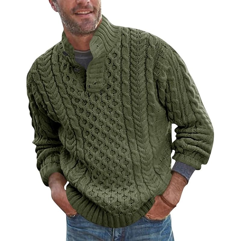 TIOZONEY - Suéter de hombre con cuello alto y botones