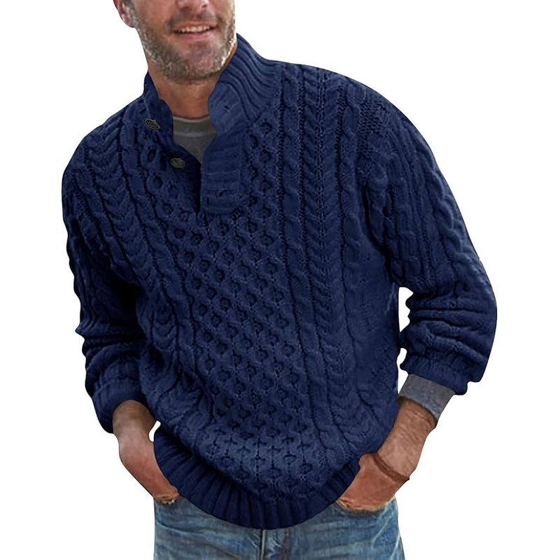 TIOZONEY - Suéter de hombre con cuello alto y botones