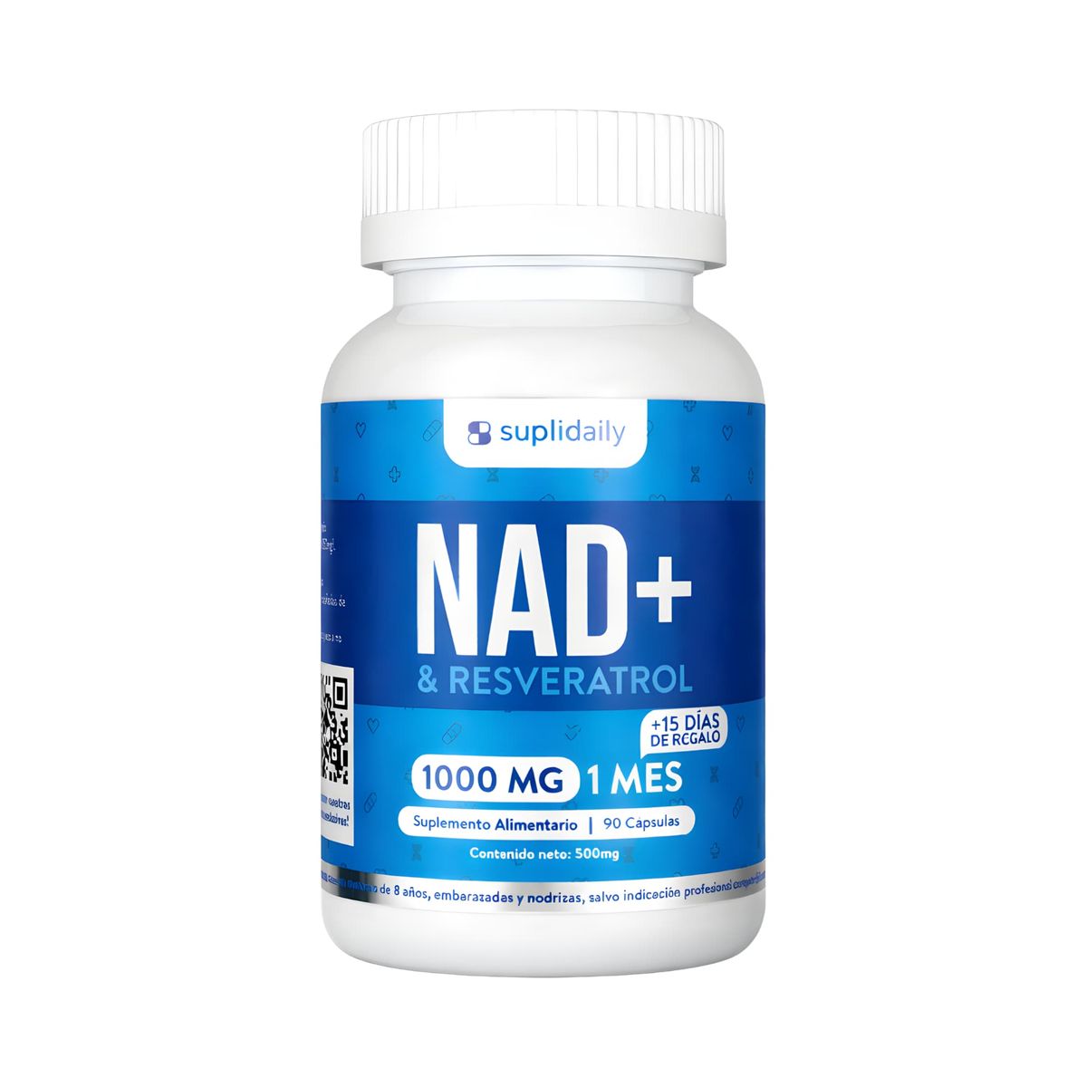 SUPLIDAILY - NAD + Resveratrol Suplemento 1000 Mg 90 Capsulas Premium