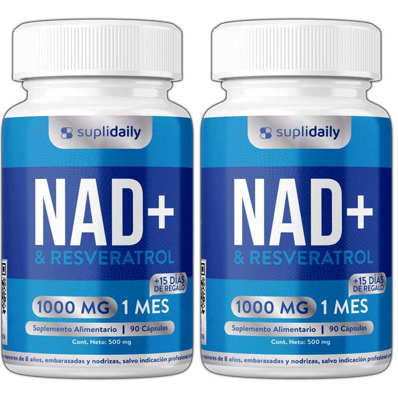 GENERICO - pack x 2 NAD + Resveratrol Suplemento 1000 Mg 90 Capsulas Premium