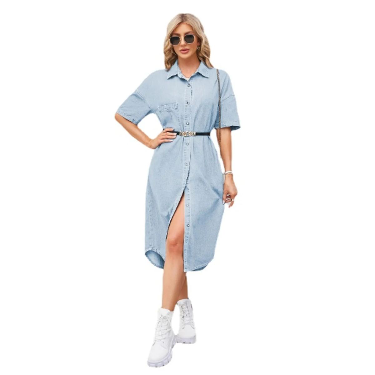 TIOZONEY - Vestido mezclilla con botones Mujer