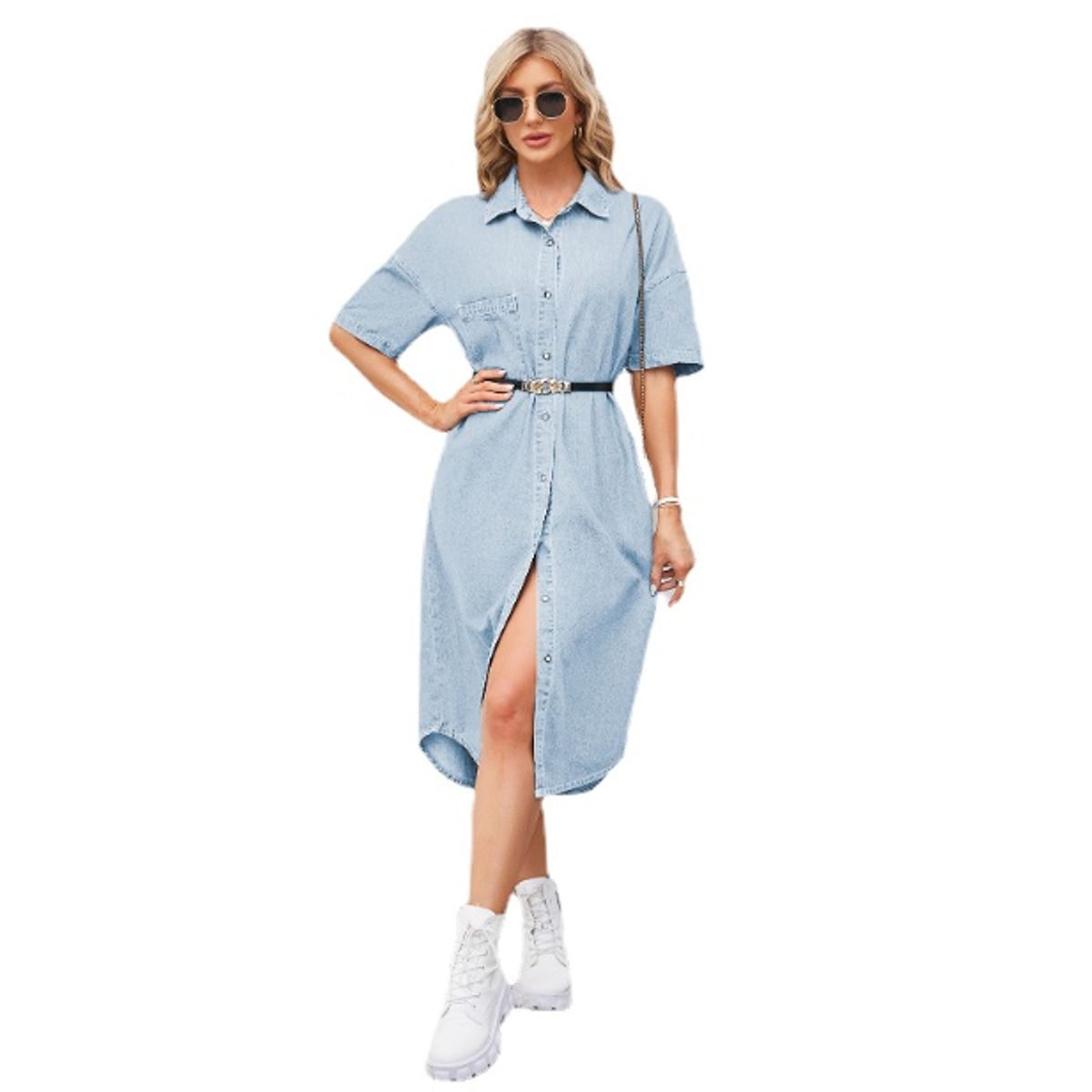 TIOZONEY - Vestido mezclilla con botones Mujer