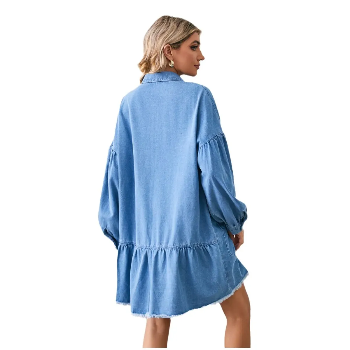 TIOZONEY - Vestido mezclilla de manga larga Mujer