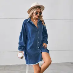 TIOZONEY - Vestido mezclilla de manga larga Mujer
