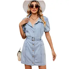 TIOZONEY - Vestido mezclilla manga corta Mujer