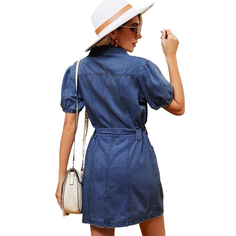TIOZONEY - Vestido mezclilla manga corta Mujer