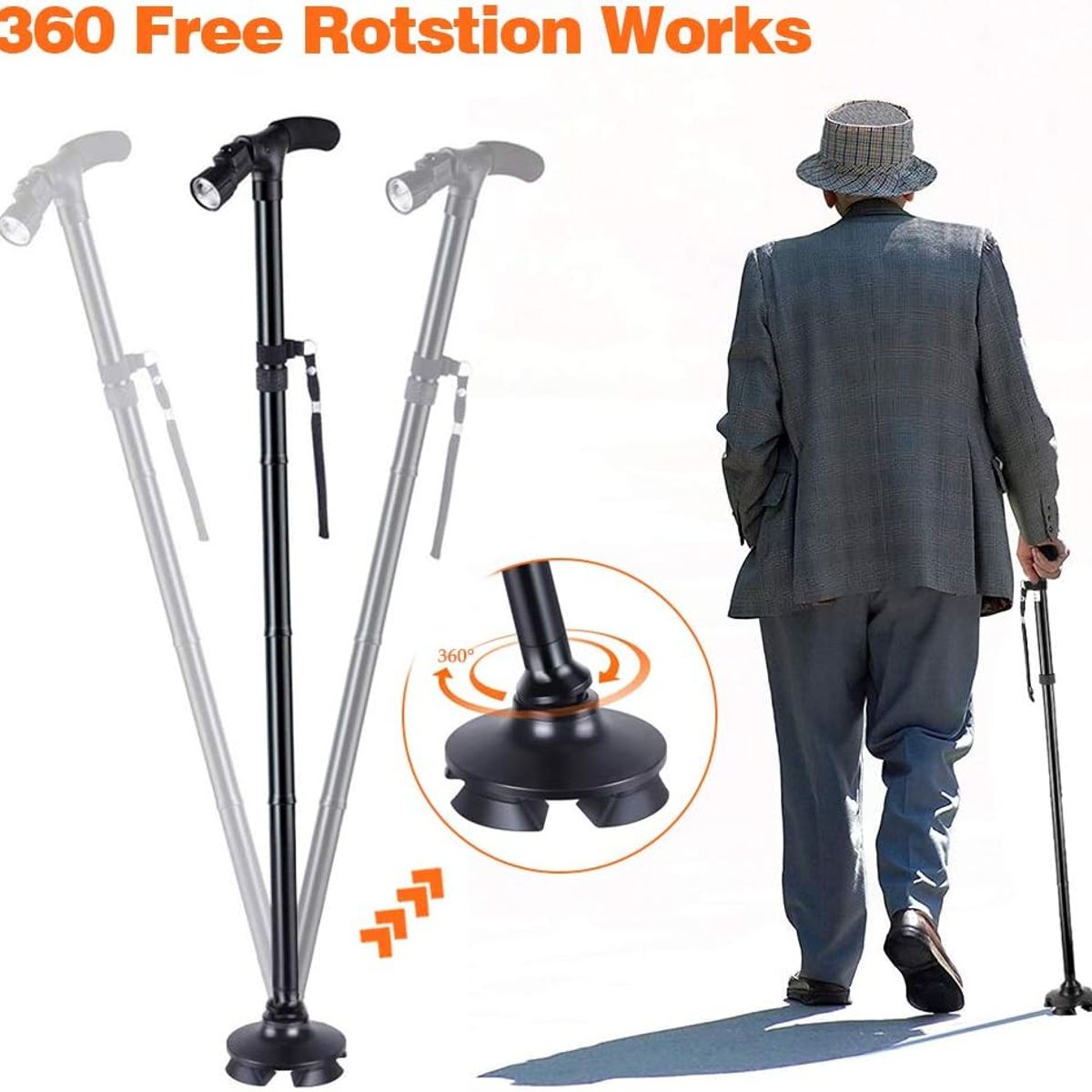 GENERICO - Bastón Ortopédico Plegable con Luz Led