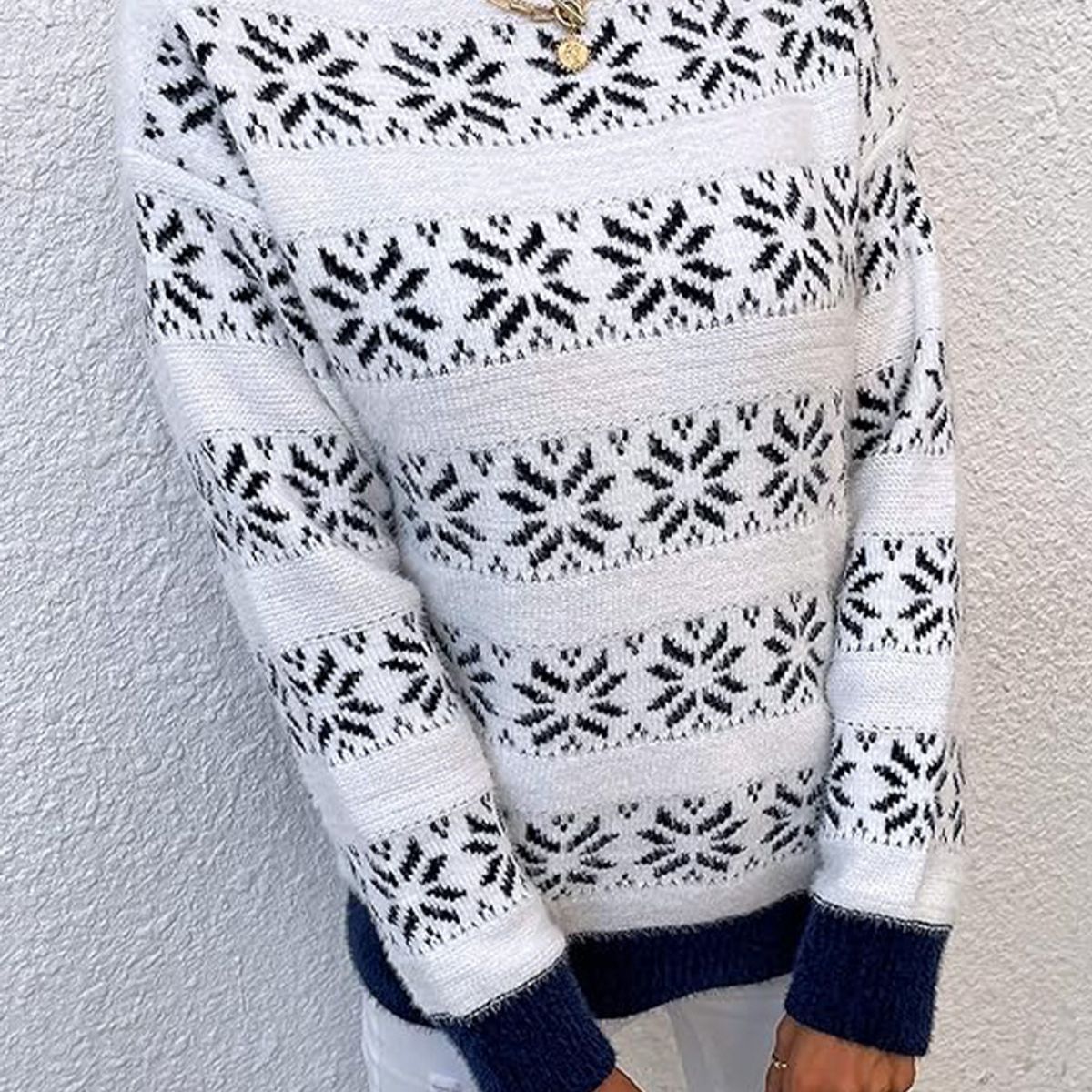 TIOZONEY - Sweater Cuello Alto con diseño para mujer - Azul