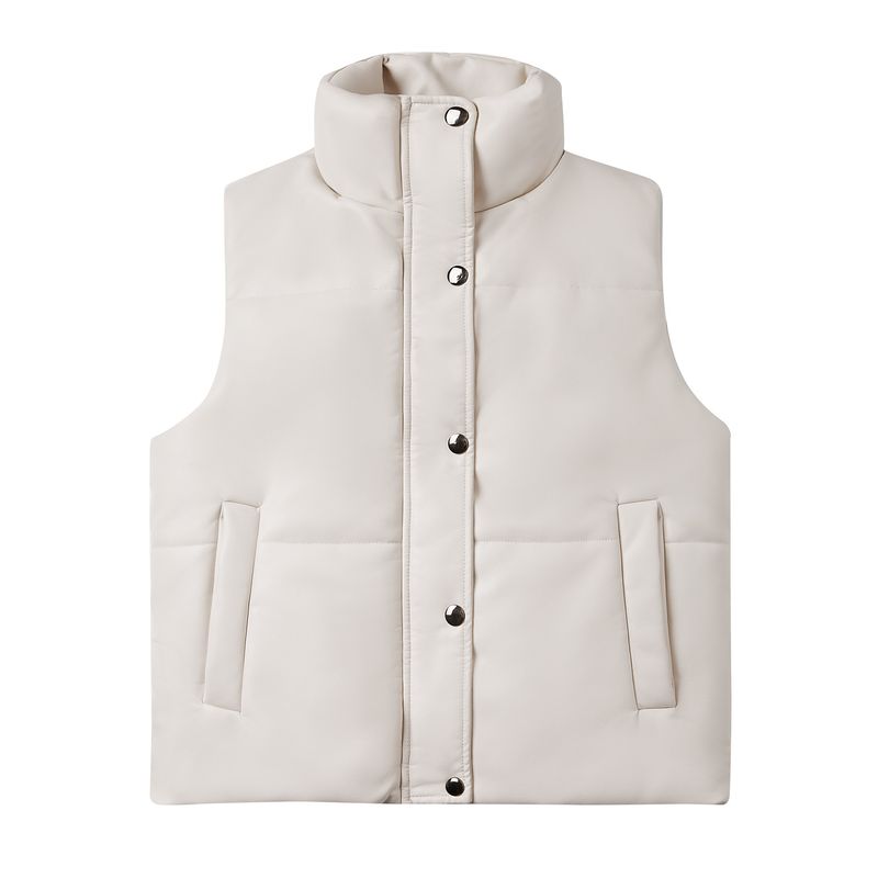 TIOZONEY - Chaleco de PU sin mangas de moda acolchadas de mujer - Crema_.