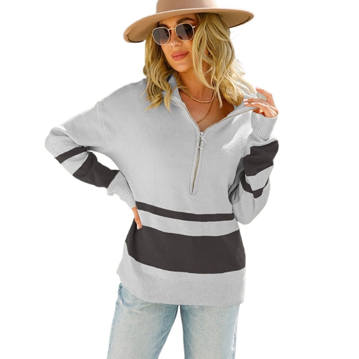 TIOZONEY - Sudadera con mangas de punto para mujer