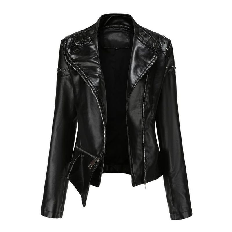 TIOZONEY - Chaqueta de PU para mujer - Negro