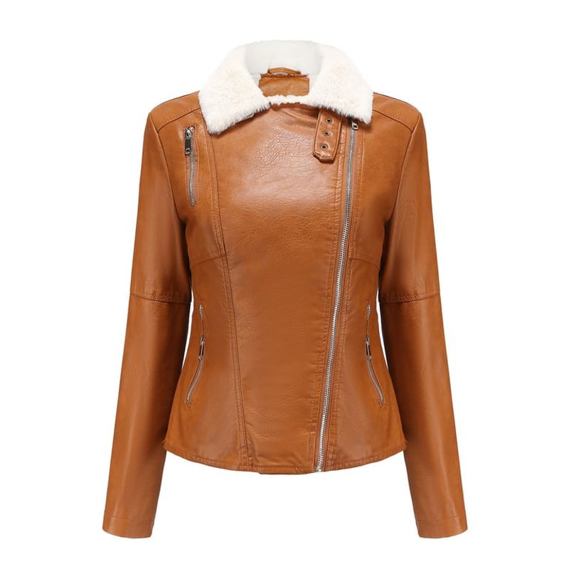 TIOZONEY - Chaqueta de PU con cuello cálido para mujer - Amarillo
