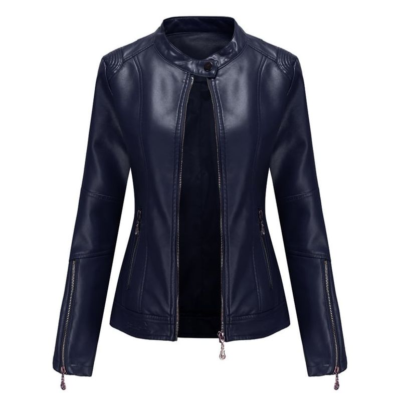 TIOZONEY - Chaqueta corta de PU para mujer- Azul
