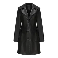 TIOZONEY - Abrigo largo de PU para mujer - Negro