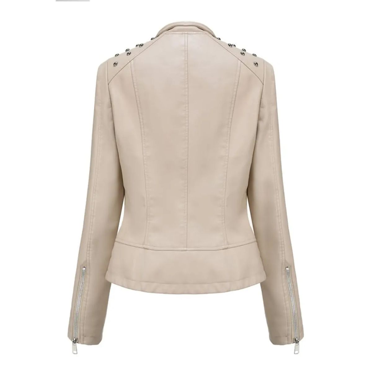 TIOZONEY - Chaqueta de PU y tachas para mujer -Blanco Crema