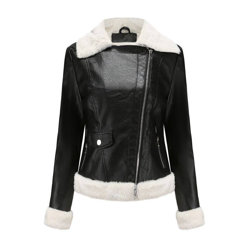 TIOZONEY - Chaqueta de PU cálida para mujer- Negro