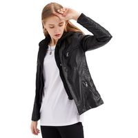 Chaqueta de PU con gorro para mujer - Negro
