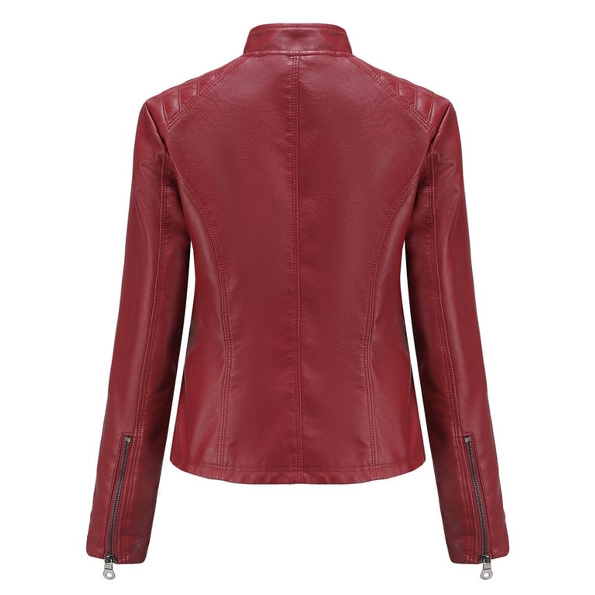 TIOZONEY - Chaqueta de PU casual PU cuello alto - Rojo