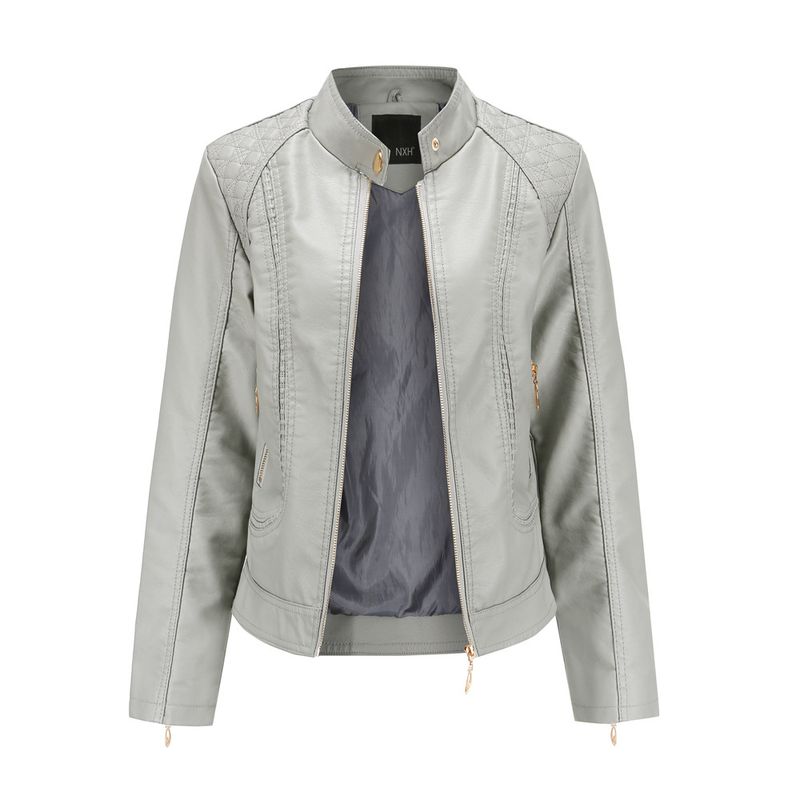 TIOZONEY - Chaqueta de PU casual PU cuello alto - Verde