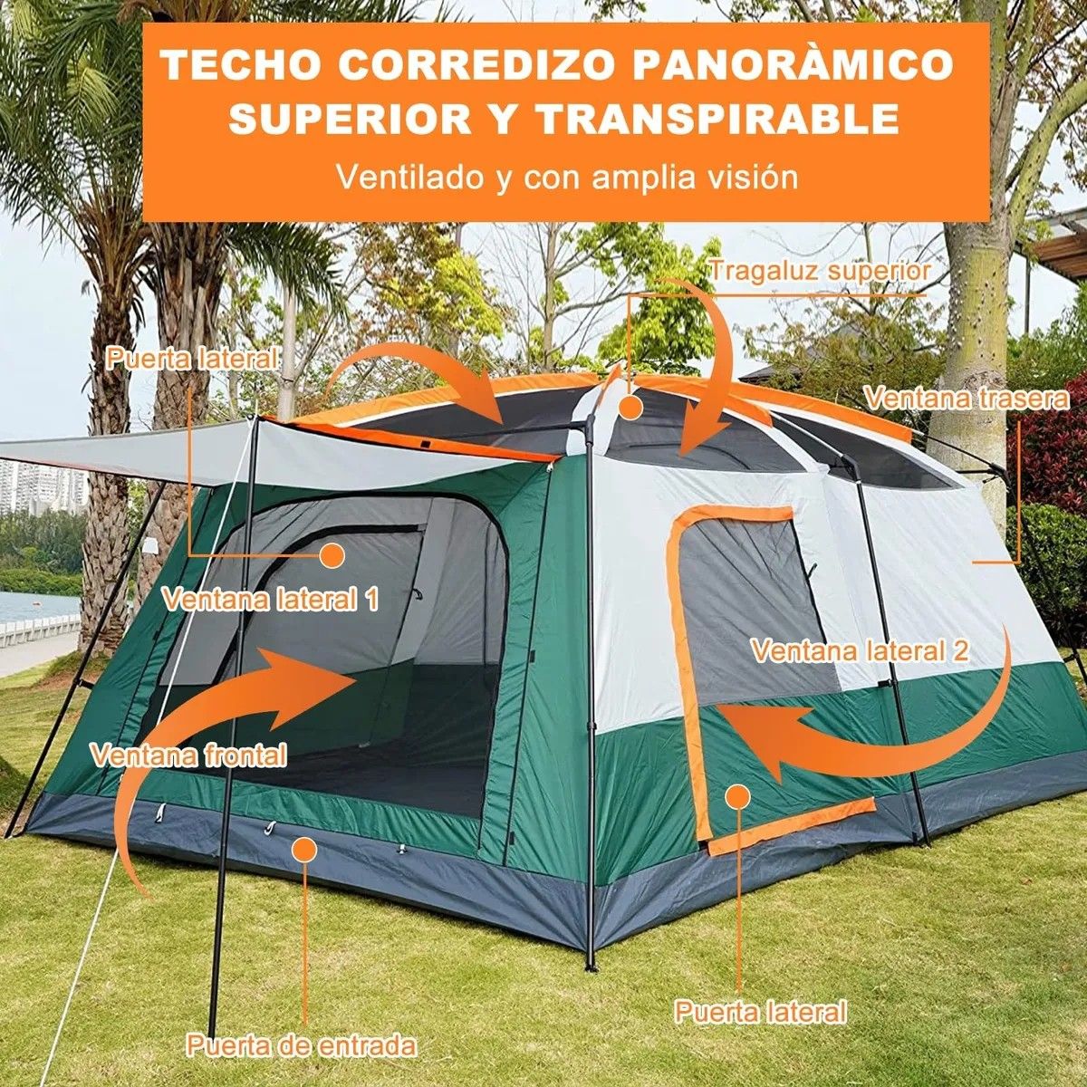 KUANGYE - Carpa Camping 8-10 Personas 3000 Mm impermeabilidad