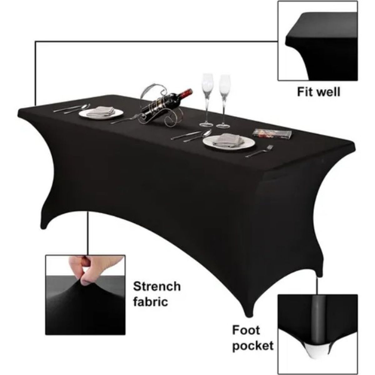 GENERICO - Funda Mesa Rectangular Spandex180x75x75cm negro.