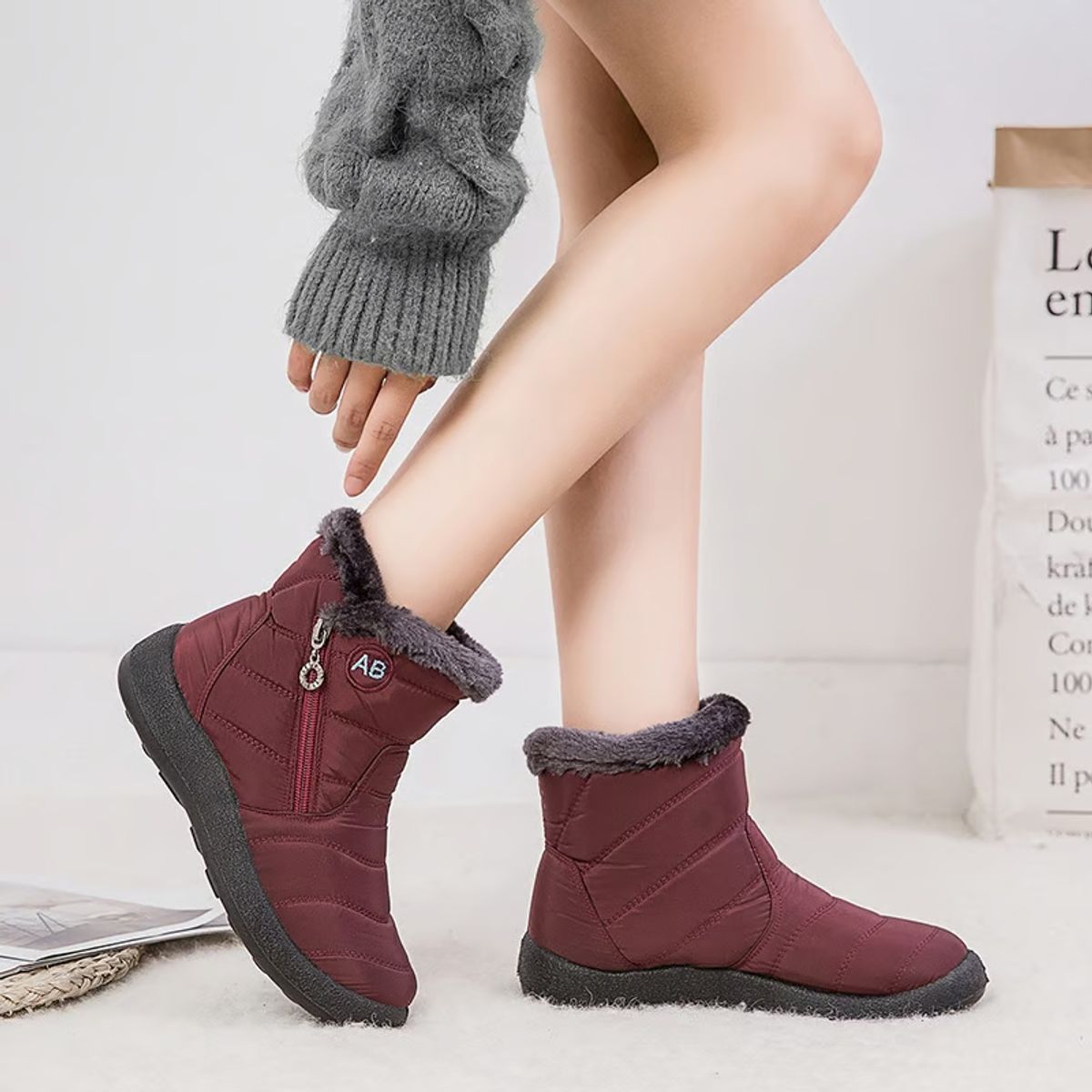 TIOZONEY - Botas de nieve cálidas para mujer K05 red-.