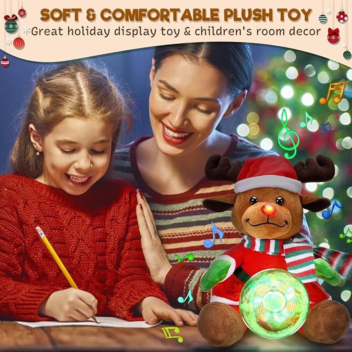 TIOZONEY - Alce navideño luminoso cantor 25 cm