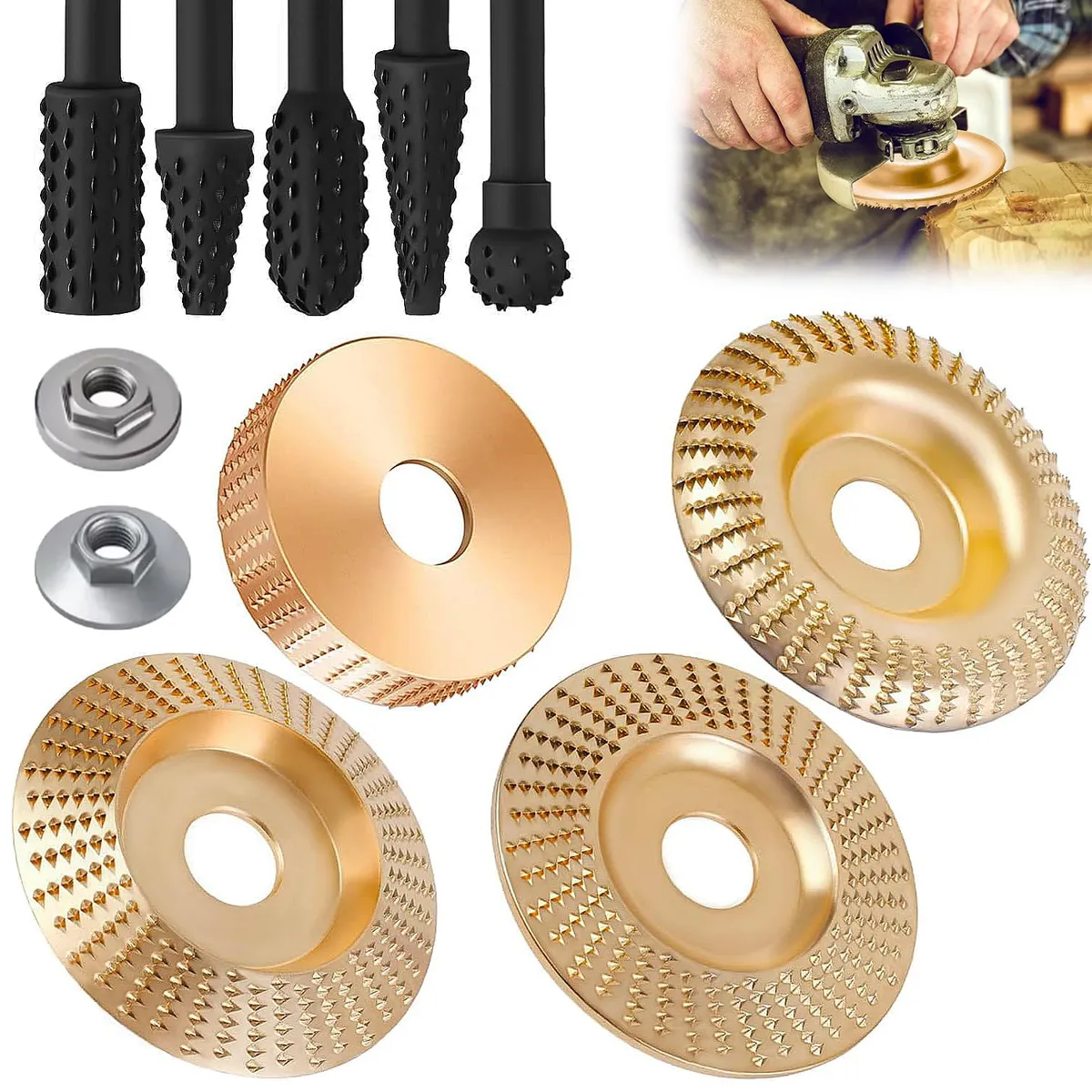 KUANGYE - Juego De 4 Discos Para Tallar Madera+juego De 5 Escofinas