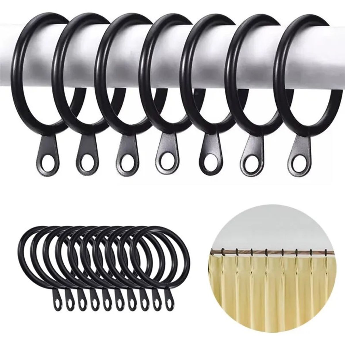 KUANGYE - Pack 50 Unidades Argolla Para Barra Cortina De Metal 25 Mm