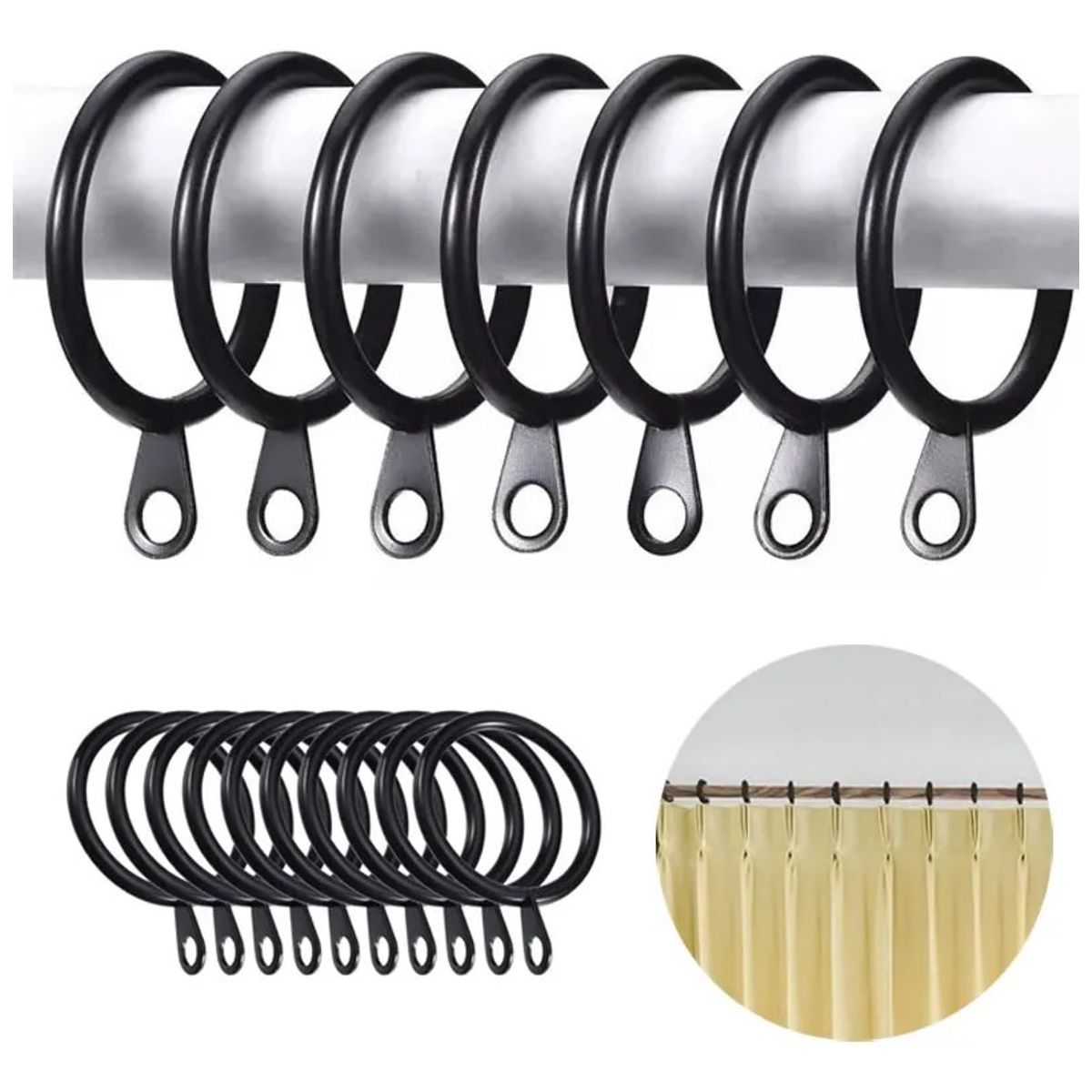 KUANGYE - Pack 50 Unidades Argolla Para Barra Cortina De Metal 25 Mm